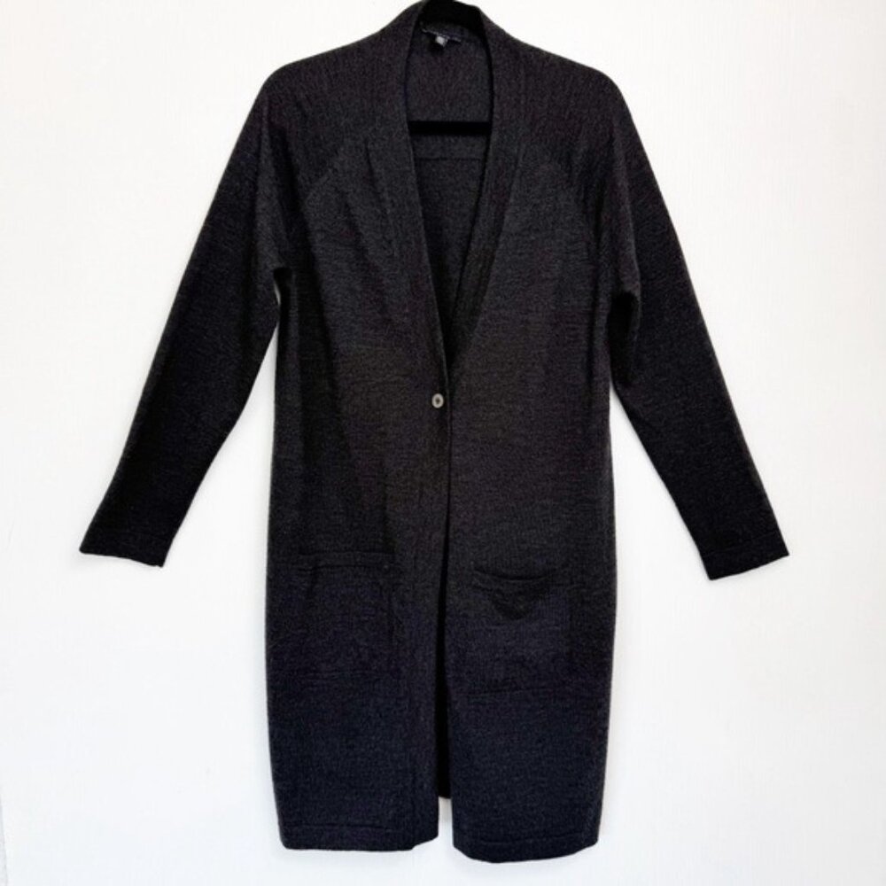 Eileen Fisher Merino Wool Gray Coat cardigan with Pockets size Large